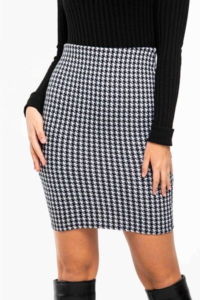khar Women's Gray Crowbar Patterned Flat Mini Skirt