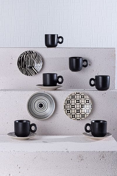 ACAR Black Set of 6 Ceramic Coffee Cups
