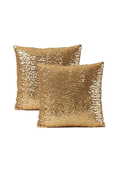 Bc Home 2'li Pullu Payetli Dekoratif Kırlent Kılıfı - Altın