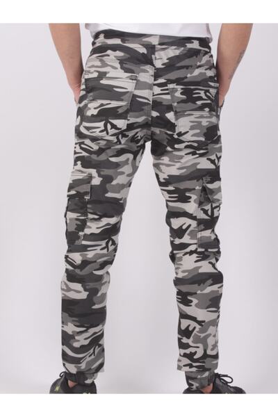 BLACK STEEL Slim Fit,bel Ve Paça Lastikli,kargo Cepli Kamuflaj Desen Pantolon-91000
