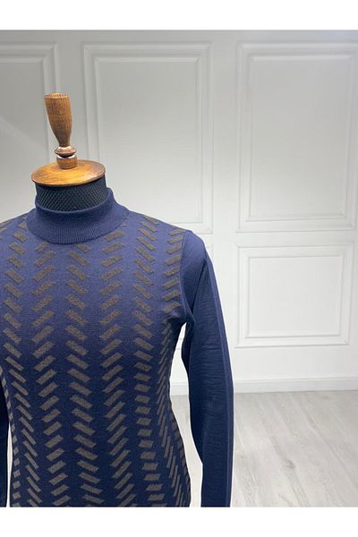 CCS Sarar Half Fisherman Patterned Navy Blue Knitwear Sweater