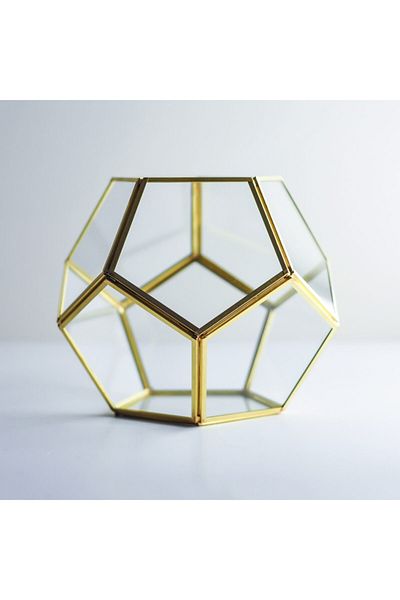 El Crea Designs 21x21x17cm Chocolate Box Geometric Terrarium Pentagonal Prism Glass Jar Gold Brass Engagement Promise Table