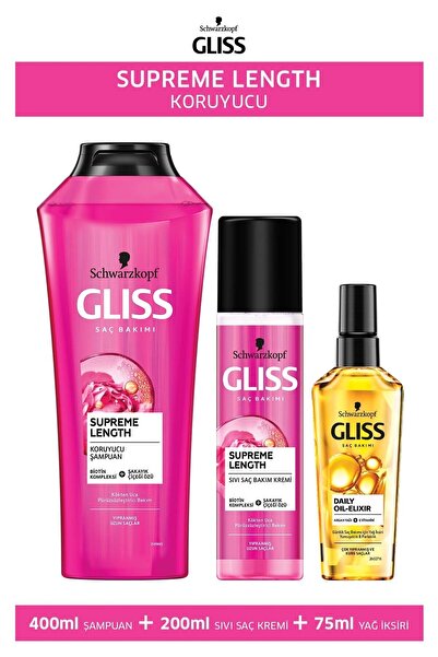 Gliss Supreme Length Uzun Saçlara Özel Şampuan 400 Ml+sıvı Saç Kremi 200 Ml+o...