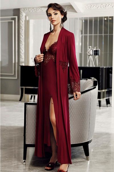 PERİN Six-Piece Dowry Set with Combed Cotton Pajamas Claret Red - 200