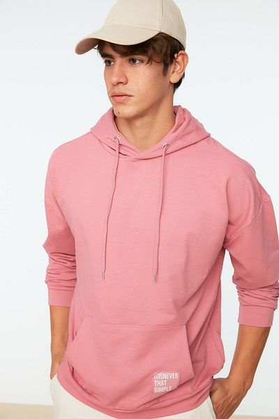Trendyol Collection Φούτερ Dusty Rose Hooded Oversize/Wide Cut Label Απλικέ Φούτερ χωρίς ασημί TMNSS21SW0221