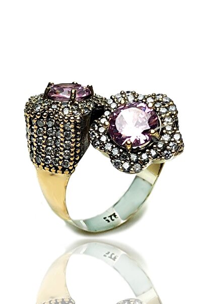 Doğan Silver Kadın Pembe Kuvars Taşlı Otantik Gümüş Yüzük Dgn20989