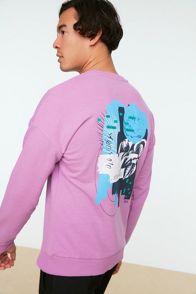 Trendyol Collection Ανδρικό φούτερ Lilac Oversize/Wide Cut Crew λαιμόκοψη βαμβακερό φούτερ TMNAW22SW0642