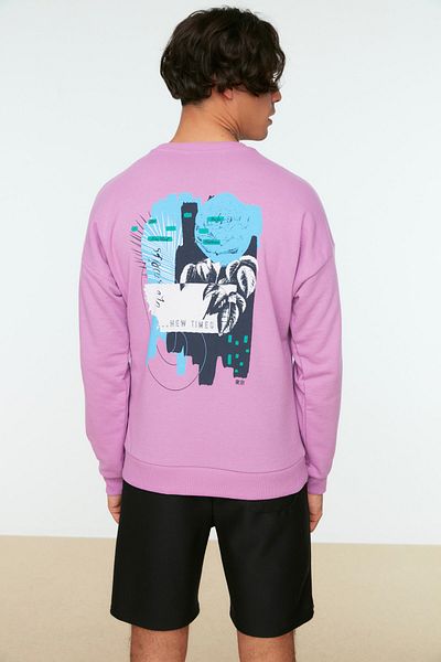 Trendyol Collection Ανδρικό φούτερ Lilac Oversize/Wide Cut Crew λαιμόκοψη βαμβακερό φούτερ TMNAW22SW0642