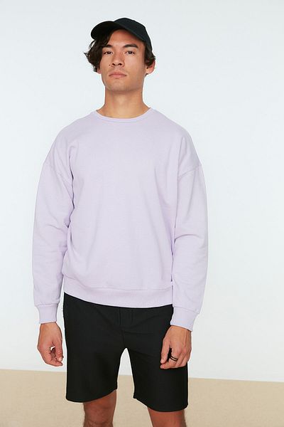 Trendyol Collection Fleece Lilac Oversize Sweatshirt - Crew Neck, Back Print - TMNAW22SW0799