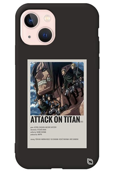 WANNA PROTECT Iphone 13 Siyah Premium Içi Kadife Attack On Titan Desenli Sili...