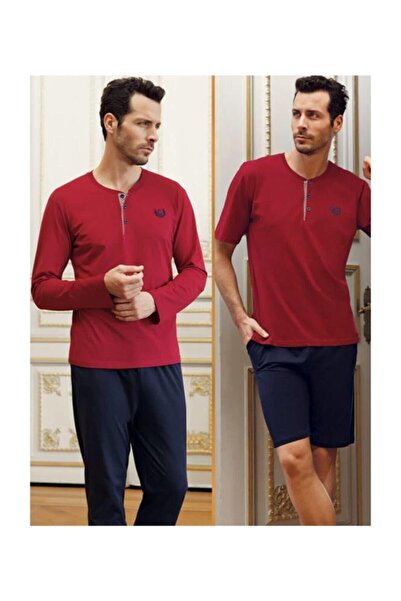CAPSELLA Çeyizlik Erkek 5li Pijama'lı Robdöşambr Set Takım - Bordo