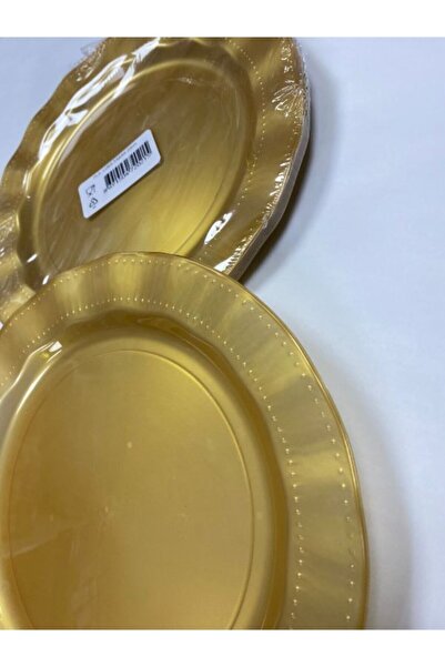 Erler Ambalaj Erler Amb. Gold Rengi Lüks Sert Plastik Mika Yuvarlak Tabak 22 Cm 6 Adet