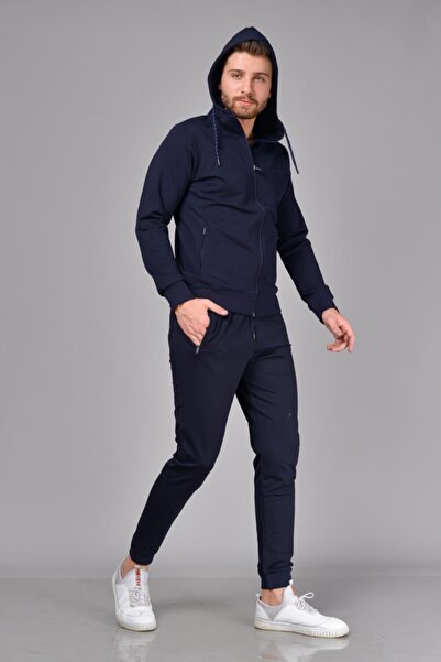 TUSSE Мъжки тъмносин анцуг с качулка