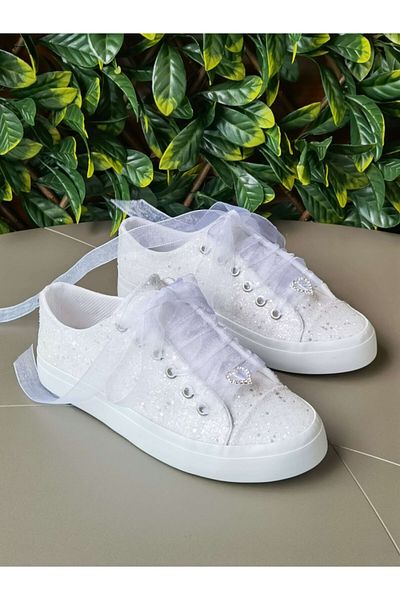 Ayakkabı Tutkusu Stilo ® Pantofi de damă cu sclipici alb