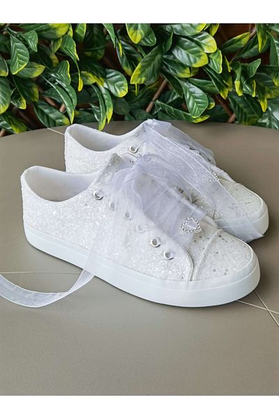 Ayakkabı Tutkusu Stilo ® Pantofi de damă cu sclipici alb