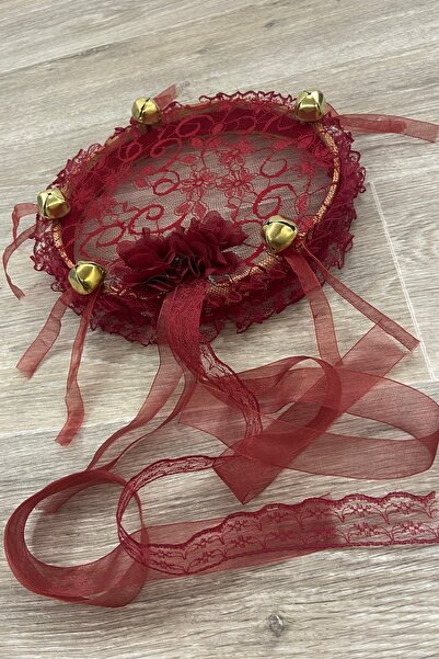 ZEYMERADE Bordo Gelin Nedime Tefi Dantel 3d Süslemeli, Düğün Kına Sünnet Brid...