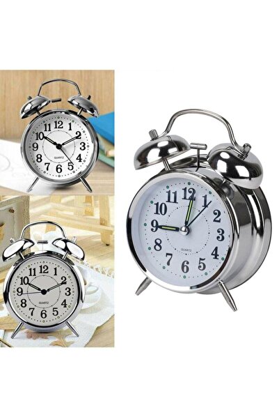 Jetcom Büyük Boynostaljik Işıklı Gümüş Çalar Masa Saati