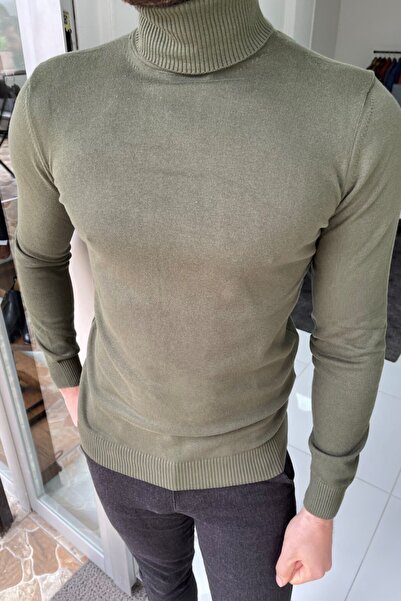 NAZEF Slim-Fit Turtleneck Khaki Knitwear Sweater