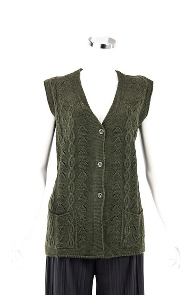 Oppland Women's Green Winter Three-Button Front Pocket Knitted Model Regular Cut Woolen Woven Mother's Vest