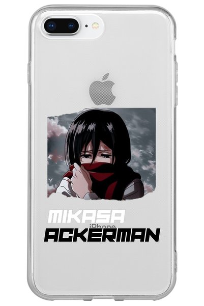 WANNA PROTECT iPhone 8 Plus Attack on Titan Mikasa Patterned Transparent Silicone Phone Case