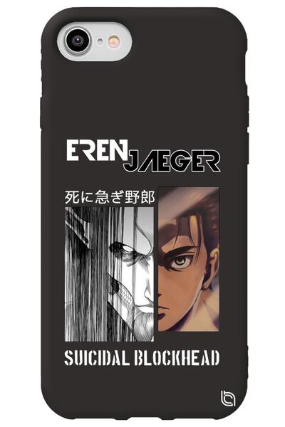 WANNA PROTECT iPhone 7 Black Premium Velvet Attack on Titan Eren Patterned Si...