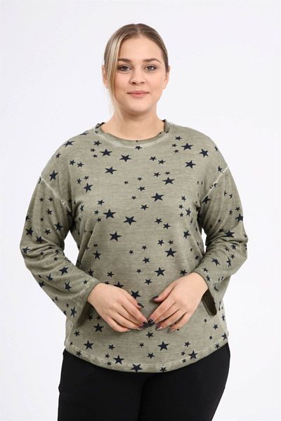 Seamoda Star Printed Oil Wash Sweat-khaki