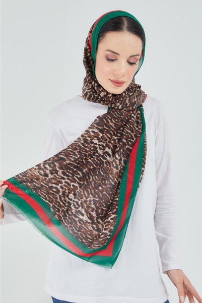 çiğdem eşarp Striped Leopard Pattern Shawl