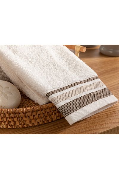 English Home Ecru Triple Striped Cotton Hand Towel - 30x40 Cm