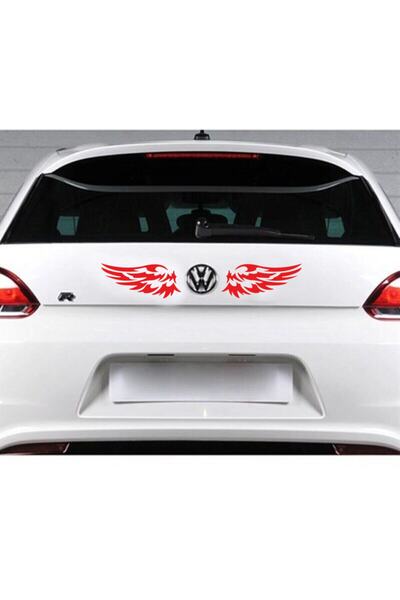 MegaSticker 2 Adet Kanat Sticker, Araba Sticker, Oto Sticker, 8x18 Cm, Kırmız...