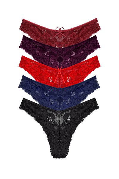 Zena 5-Piece Lace High Waist Brazil Women's Panties