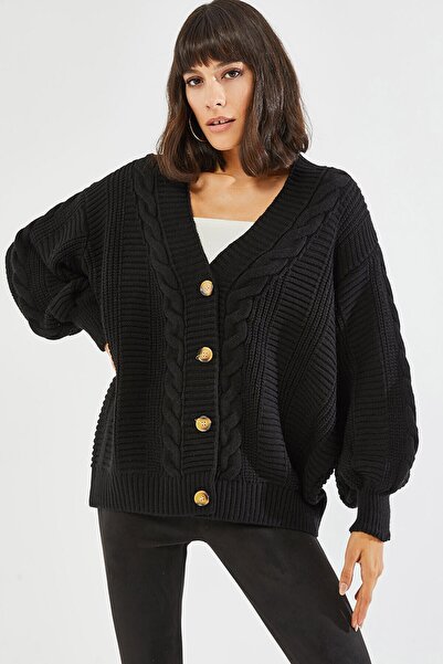 Thil Γυναικεία πλεκτή ζακέτα με κουμπιά με μπαλόνι μανίκια