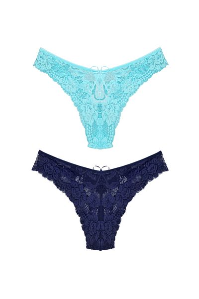 Zena 2-Piece Lace High Waist Brazil Thong Women's Turquoise Panties