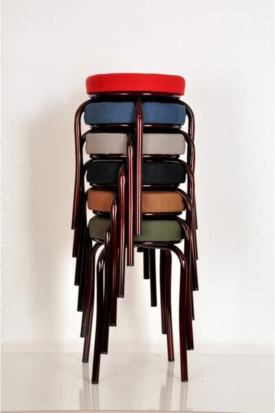 yılmaz masacılık 6 Lı Renkli Tay Tüyü-2 Bordo Nikelajlı Ahtapot Tabure Mutfak Taburesi Demir Tabure