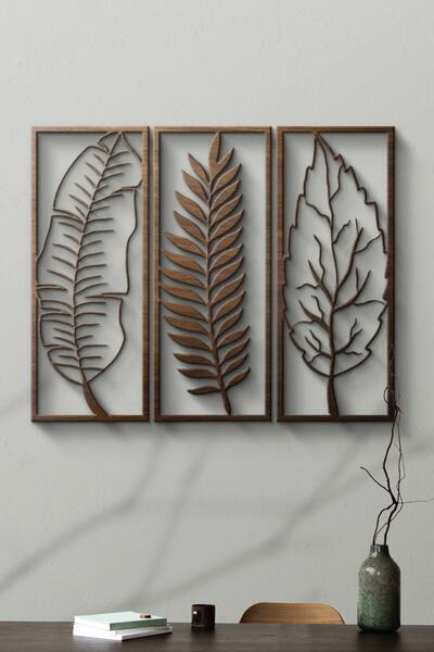 Kusva Ahşap Yapraklar 3'lü Set Dekoratif Tablo