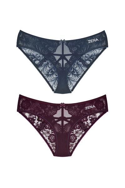 Zena Chiloți de bikini pentru femei din dantelă din 2 piese, cu tul în față și detaliu de frânghie în spate