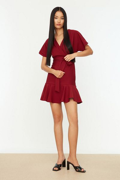 Trendyol Collection Rochie țesută cu curea visiniu TWOSS20EL0944