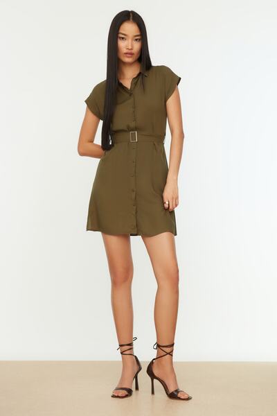 Trendyol Collection Khaki košilové šaty s páskem TWOSS19EL0151