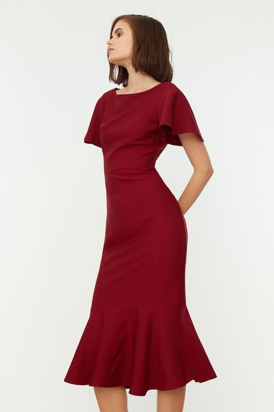 Trendyol Collection Claret Red Fitted/Flooped Midi Woven Dress TWOSS20EL1342