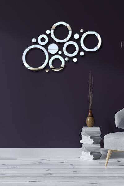 NT Handmade Gümüş Pleksi Ayna Daireler Duvar Dekoru Salon Oturma Yatak Odası ...