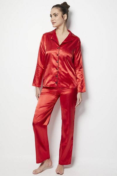 Miorre New Season Red Satin Long Sleeve Pajama Set - Economical 1 Piece