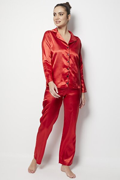 Miorre New Season Red Satin Long Sleeve Pajama Set - Economical 1 Piece