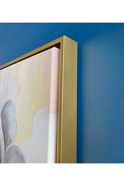 Markazip Altın Metal Çerçeveli Gold Gri Şekiller Kanvas Tablo 90x90cm Kod: Kt0010-a