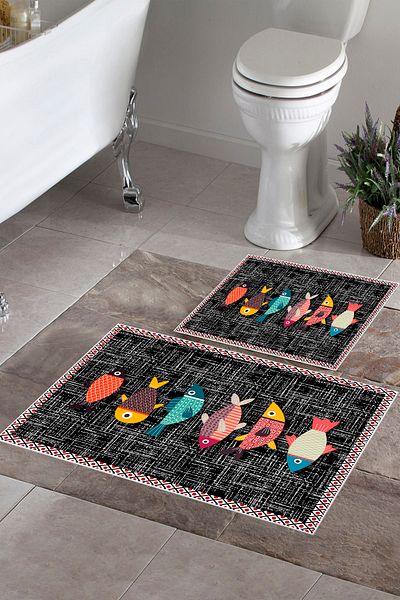 Halise Home Non-Slip Base Washable Set of 2 Bath Mat Bath Mat Set Toilet Bowl Set
