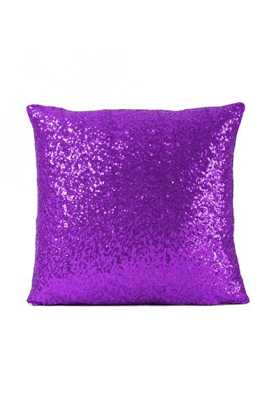 ByUtku Pullu Payetli Dekoratif Kırlent Kılıfı - Mor