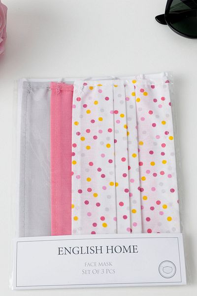 English Home White-Pink Mini Dots Cotton Mask - 9.5x18 Cm