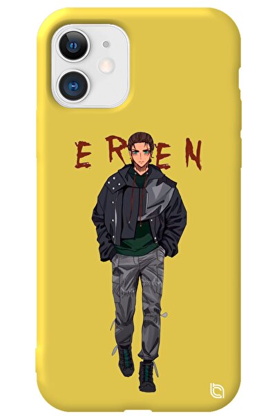 WANNA PROTECT Iphone 11 Sarı Premium Içi Kadife Attack On Titan Eren Desenli ...