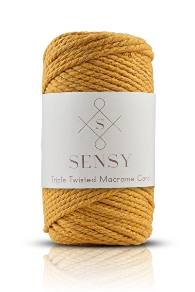 SENSY Premium 3 Büküm Ipi 3mm Üç Büküm Taranan Makrome Halat Ip 3lü Set Nefti Yeşil-kiremit-hardal