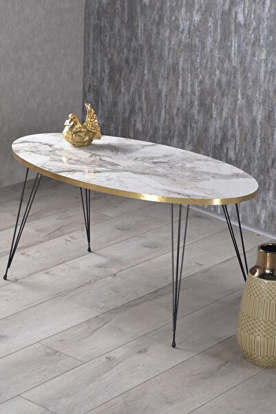 GOLDFALEZ Orta Sehpa Elips Siyah Tel Ayak Altın Efes