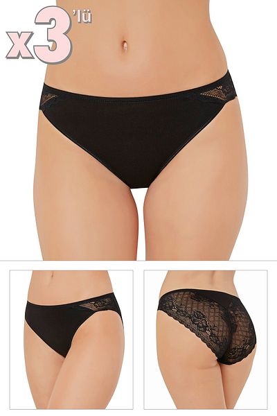 Sevim 12407 Μαύρα δαντελένια γυναικεία εσώρουχα Πακέτο 3