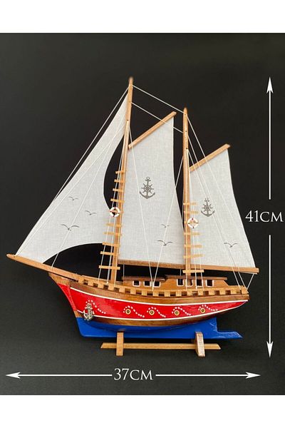 AYHAN KOTRA Cloth Sailboat, Wooden Model Yacht Ship, Boat Model Bucket Handmade Home, Office Gift and Accessory